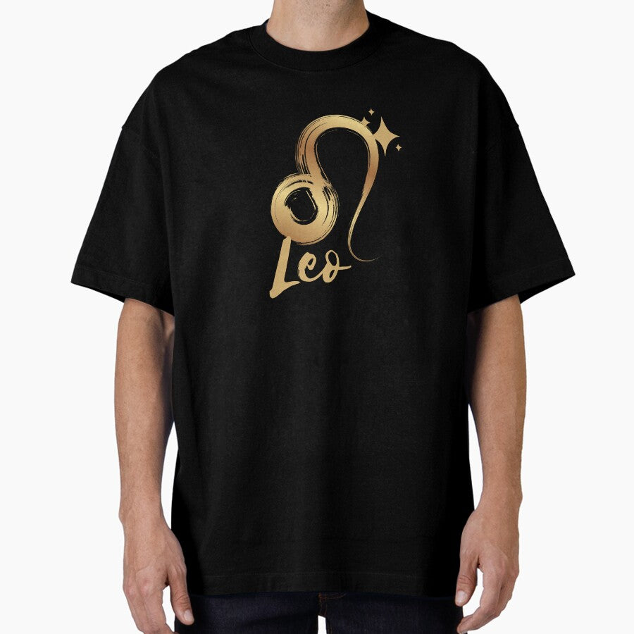 Leo – Bold Gold Zodiac Symbol Design Oversized T-Shirt