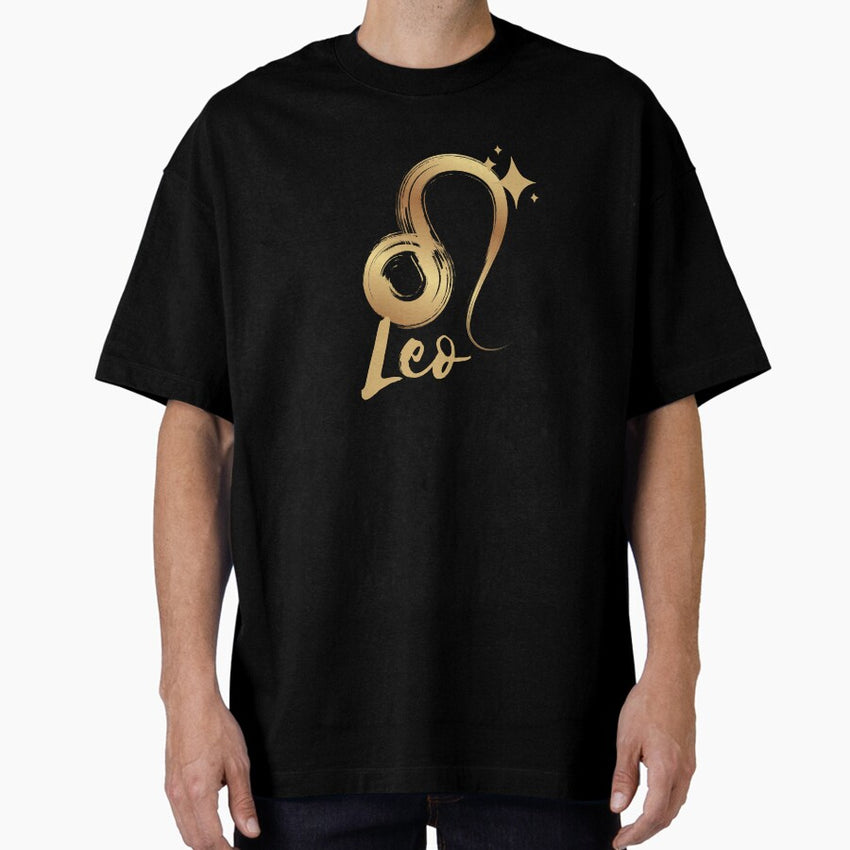 Leo – Bold Gold Zodiac Symbol Design Oversized T-Shirt