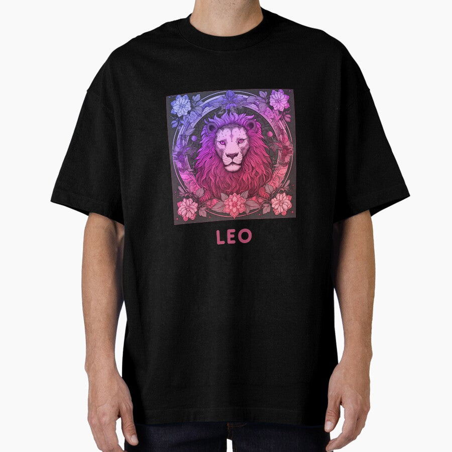 Vintage and retro Pink Leo Zodiac - Horescope/SunSign Theme on black background Oversized T-Shirt