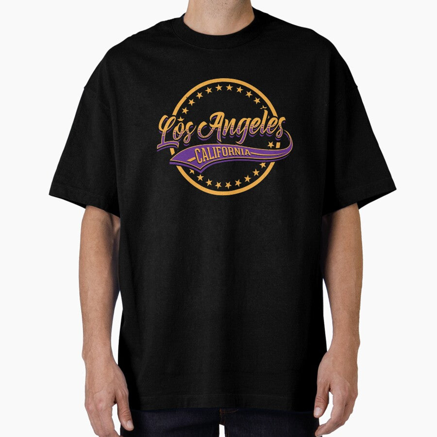 Los Angeles California with Star Circle Typographic Design Oversized T-Shirt
