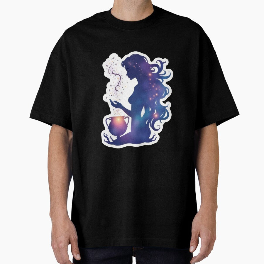 Aquarius Zodiac Sign – Cosmic Water Bearer Design Oversized T-Shirt