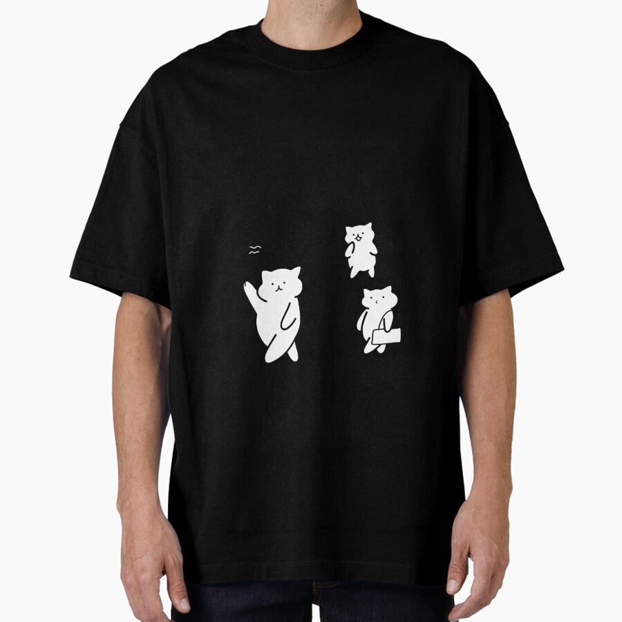 Adventure Awaits In Edinburgh Castle Scotland Cute Cat Characters In Minimalist Line Art Oversized T Shirt