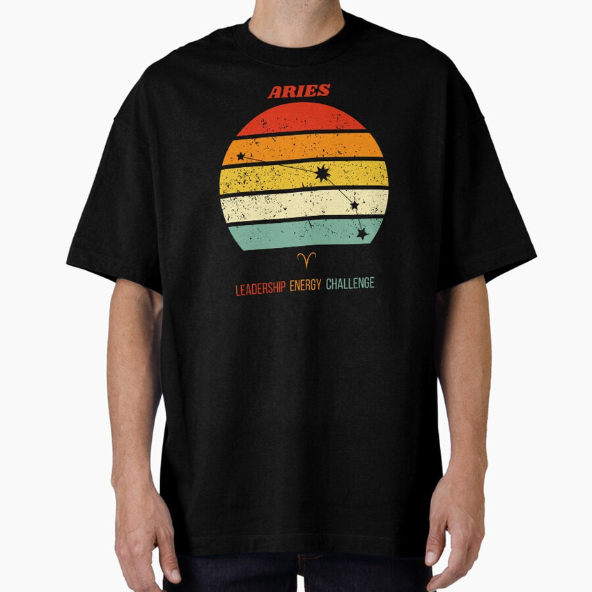 Aries Zodiac Retro Sunset – Horoscope Signs Oversized T-Shirt