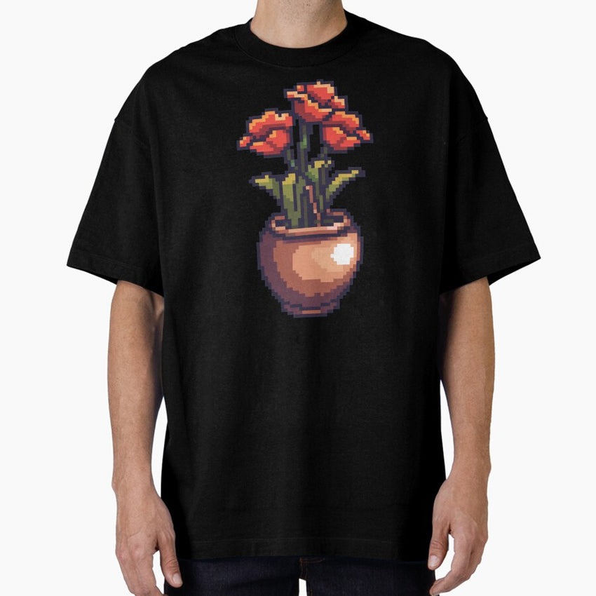 Pixel Poppy Flower in a Pot Oversized T-Shirt