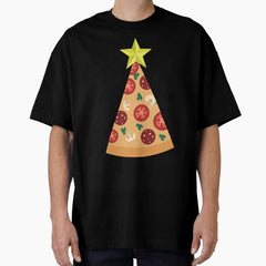 pizza ugly christmas tree funny Oversized T-Shirt