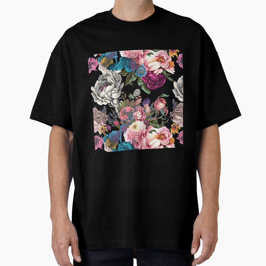 Vintage Floral Wallpaper Retro Pattern Dark Flowers Oversized T-Shirt