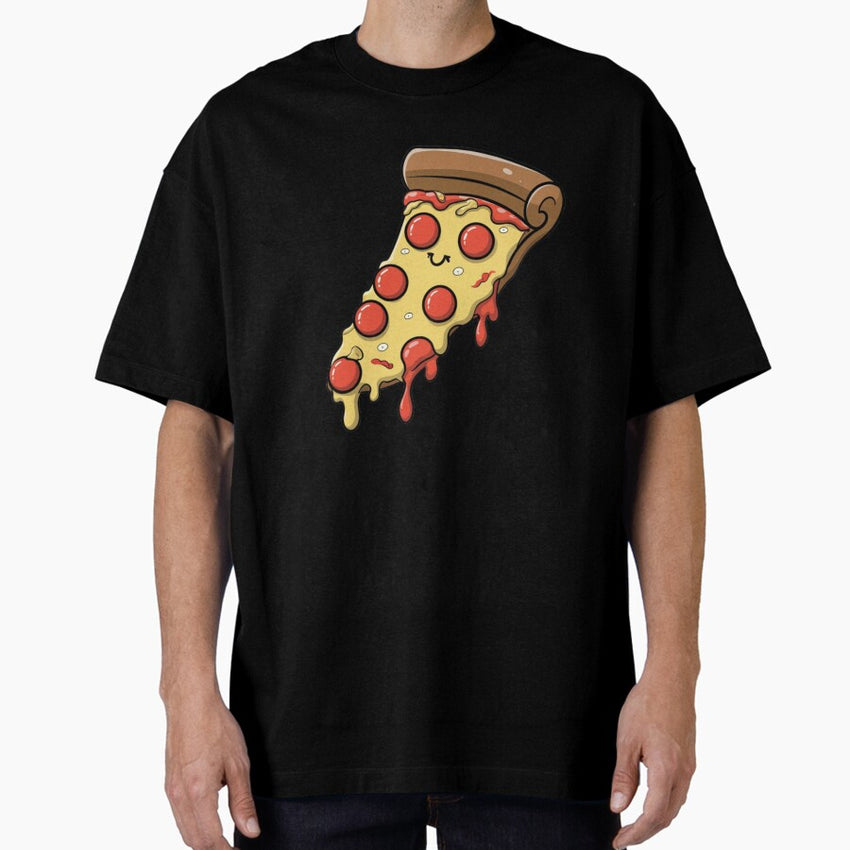 Cute Kawaii Dripping Pizza Slice Pattern Oversized T-Shirt