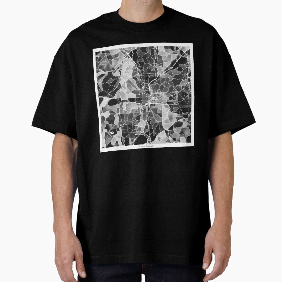 Atlanta Georgia City Map - Black and White Oversized T-Shirt