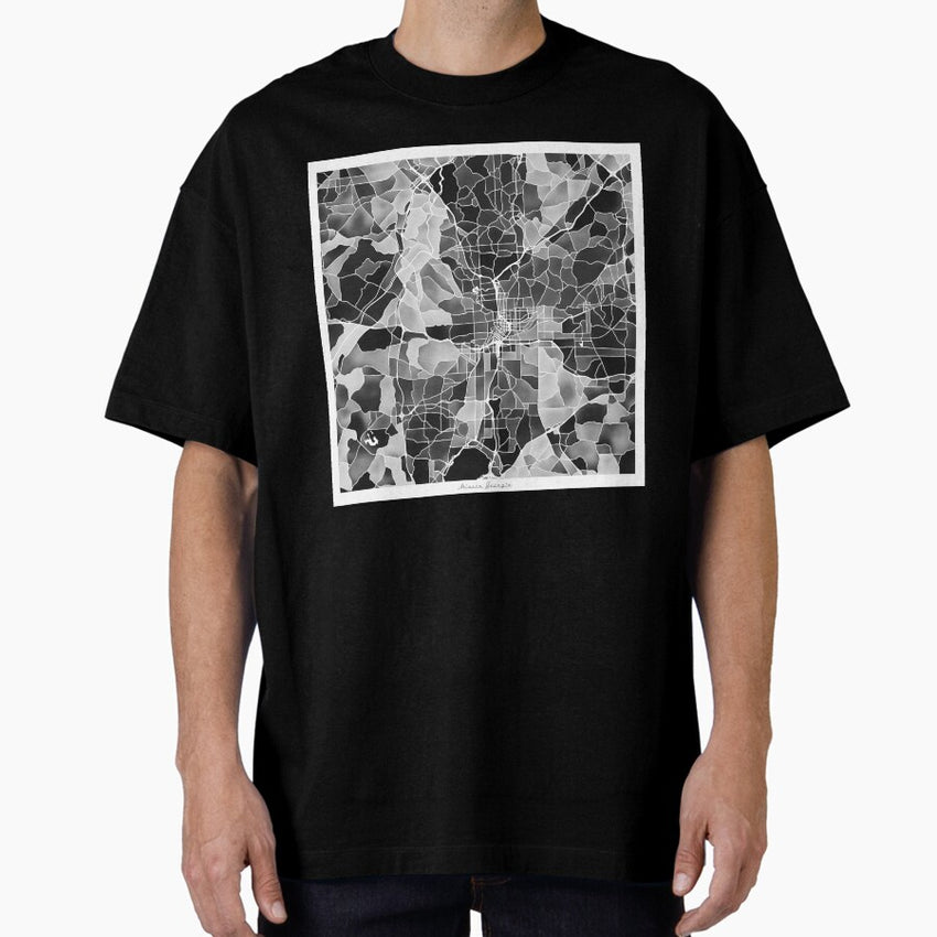 Atlanta Georgia City Map - Black and White Oversized T-Shirt