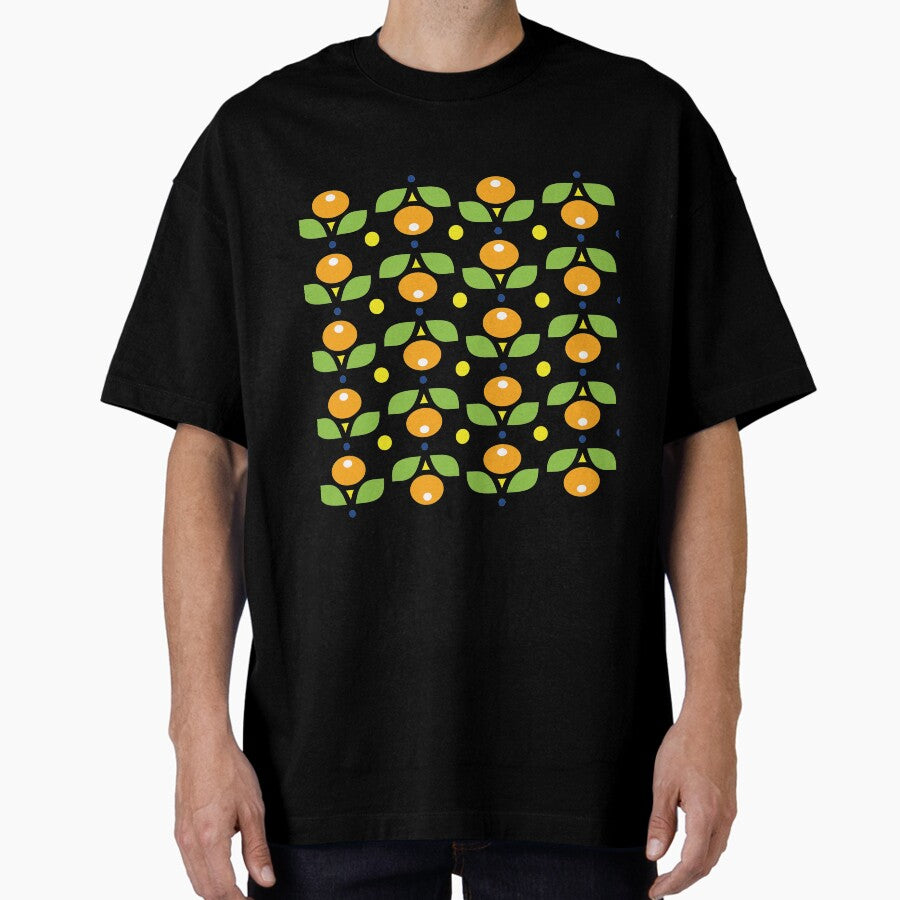Retro Round Orange Flower Pattern Oversized T-Shirt