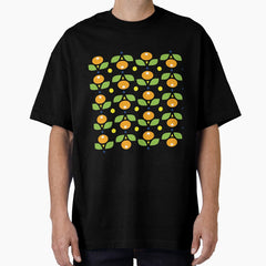 Retro Round Orange Flower Pattern Oversized T-Shirt