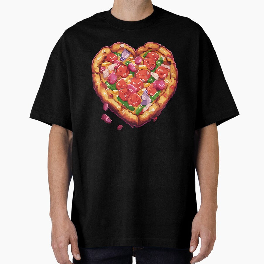 Heart Shaped Pizza Capricciosa - Pixel art Oversized T-Shirt