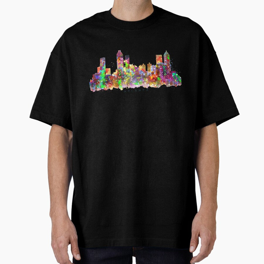 Atlanta, Georgia Skyline Watercolor Painting Oversized T-Shirt