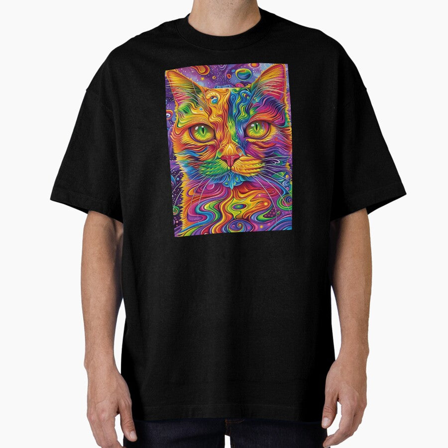 Colorful Psychedelic Cat Oversized T-Shirt