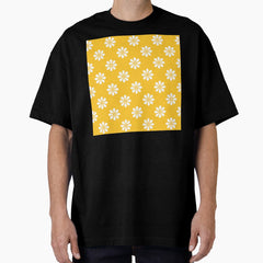 Yellow And White Retro Fashionable Flower Pattern Oversized T-Shirt