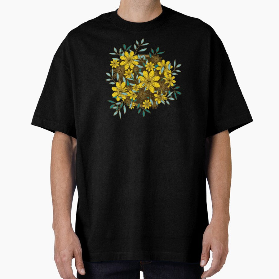 Earth Colour Flower and Leaf Pattern Oversized T-Shirt