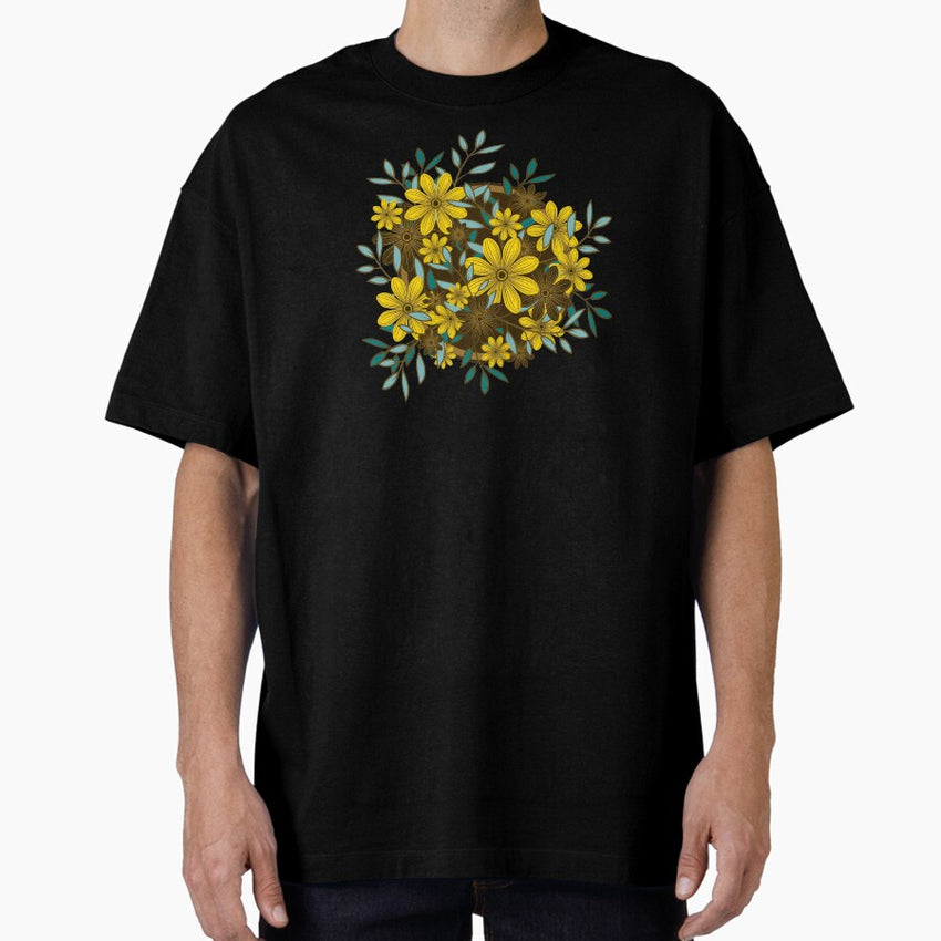 Earth Colour Flower and Leaf Pattern Oversized T-Shirt