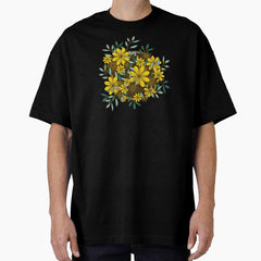 Earth Colour Flower and Leaf Pattern Oversized T-Shirt