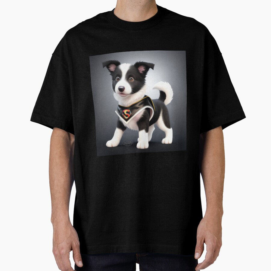 Adorable and Cute Border Collie as SuperHero Oversized T-Shirt