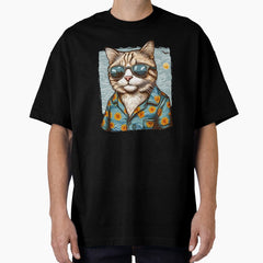 Funny Cat Wear Beach Shirt And Sunglasses In Summer Oversized T-Shirt