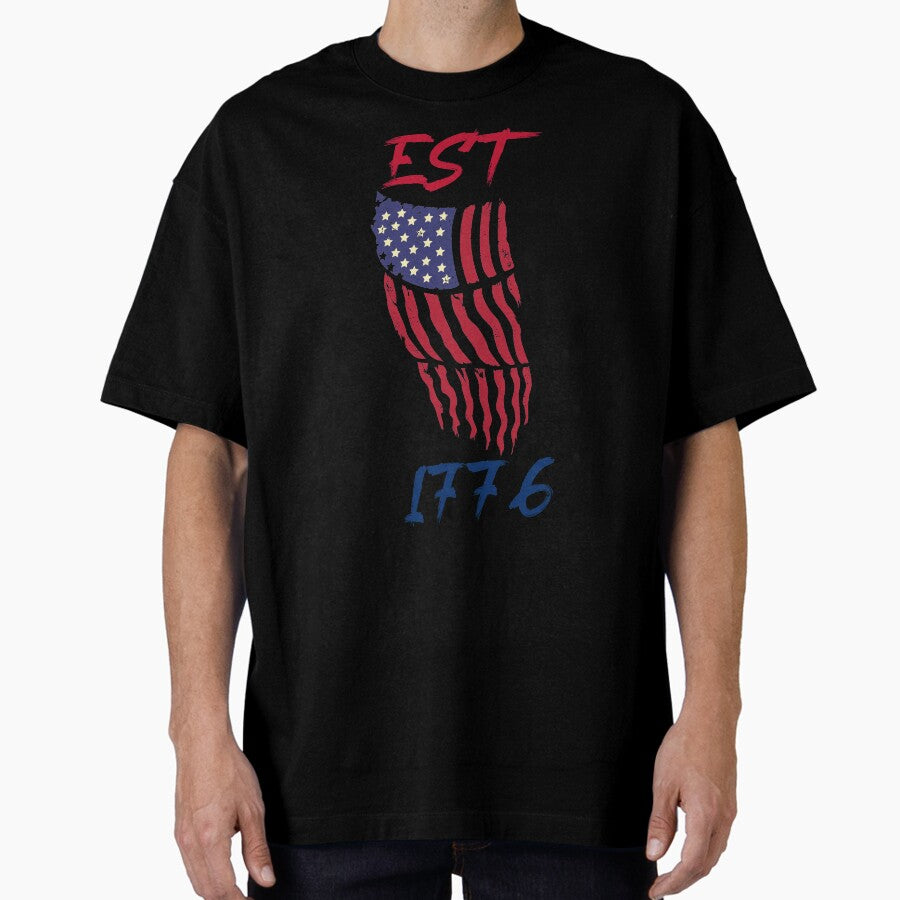 American patriot flag est 1776 heart Oversized T-Shirt