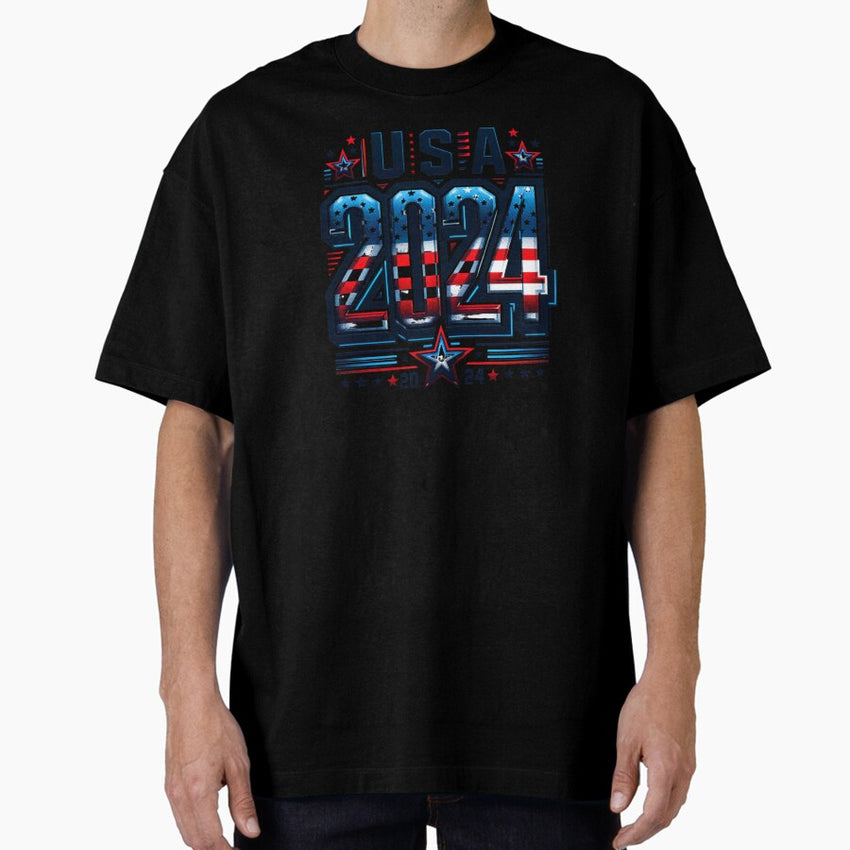 American Flag Usa 2024 Retro Pixel Style Oversized T Shirt