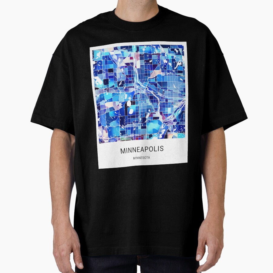 Minneapolis Minnesota Named City Map - Marine Blue Oversized T-Shirt