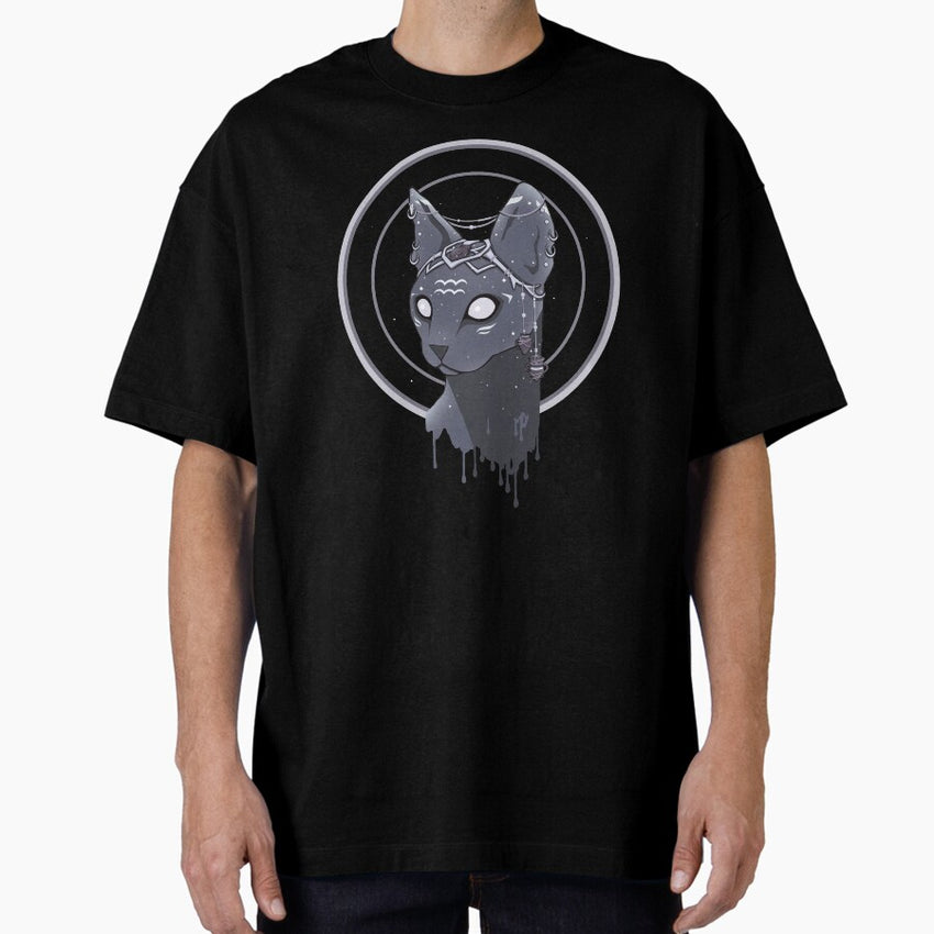 Aquarius Zodiac Space Cat Monochrome Oversized T-Shirt