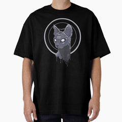 Aquarius Zodiac Space Cat Monochrome Oversized T-Shirt