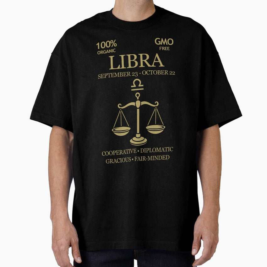 Libra Zodiac Sign Shirt – Stylish Horoscope Design for September & October Birthdays (Gold) Oversized T-Shirt