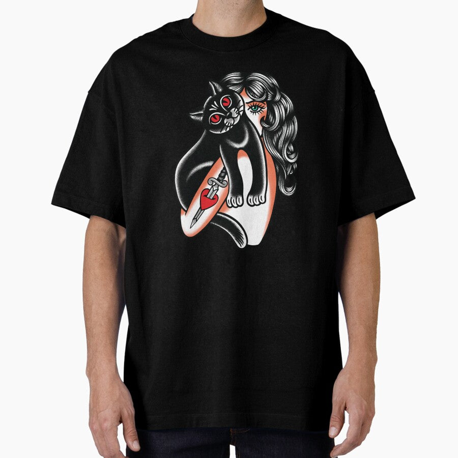 Childless Cat Lady Vibes Tattoo Oversized T-Shirt