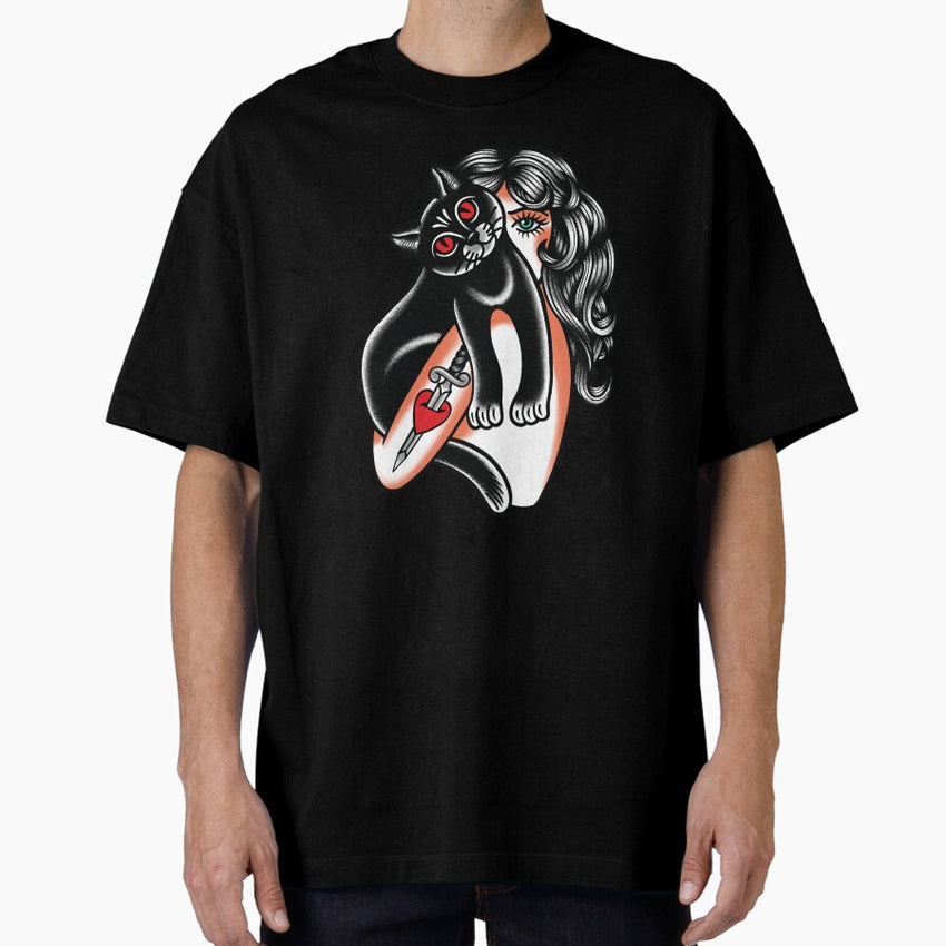 Childless Cat Lady Vibes Tattoo Oversized T-Shirt