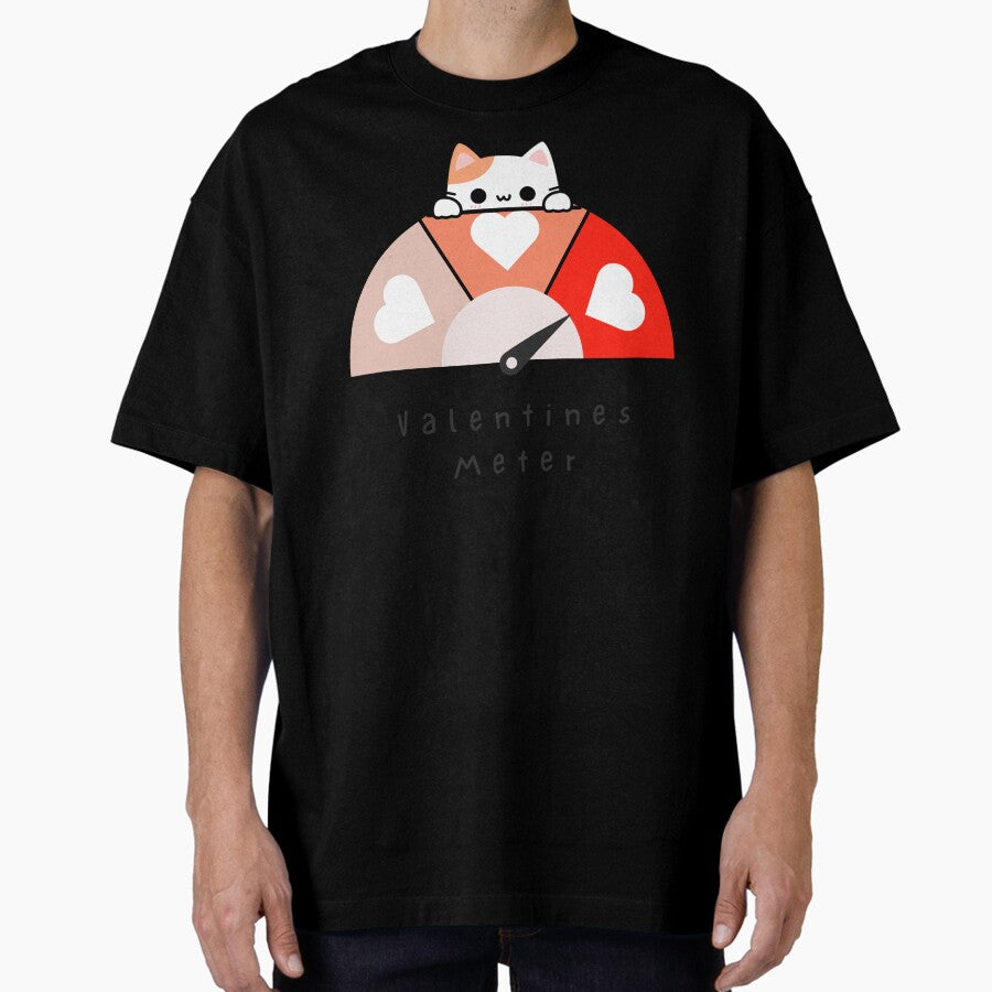 Valentines Meter With Kawaii Cat Valentines Day Oversized T Shirt