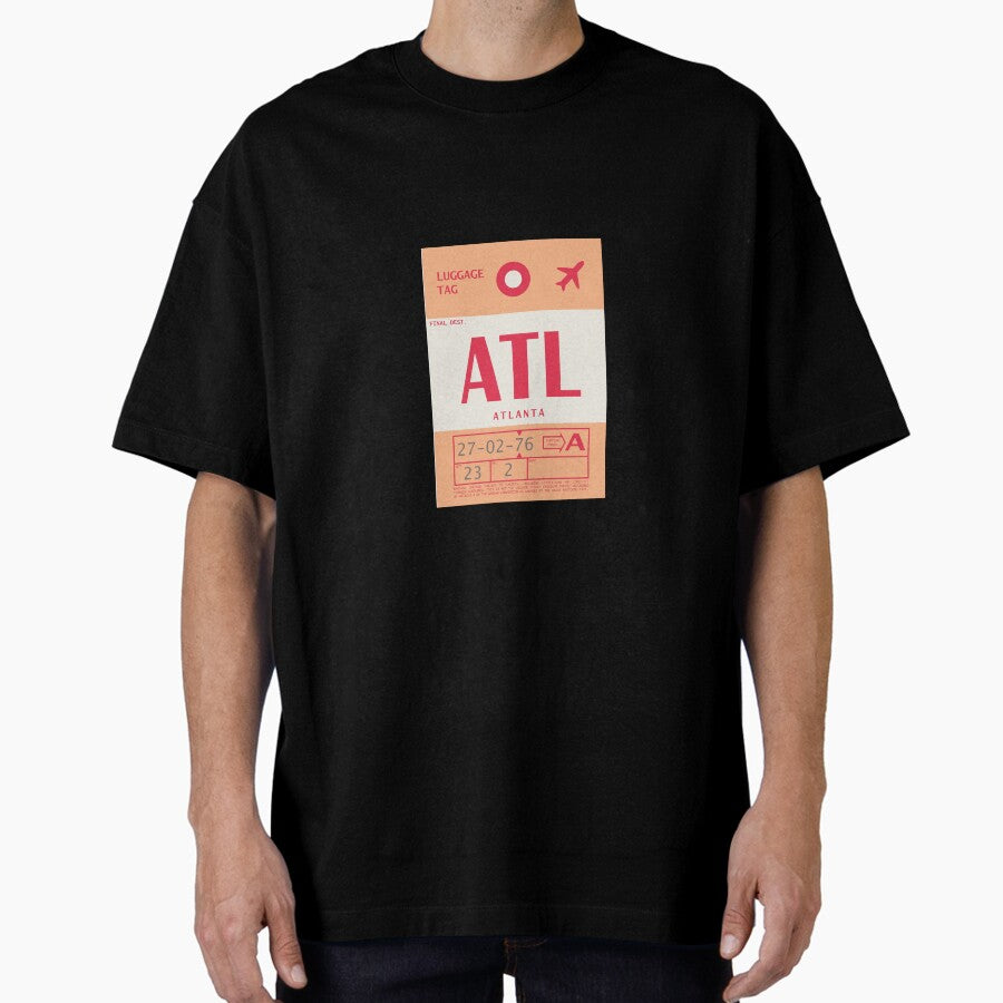 Atlanta International Airport Vintage Luggage Tag Oversized T Shirt