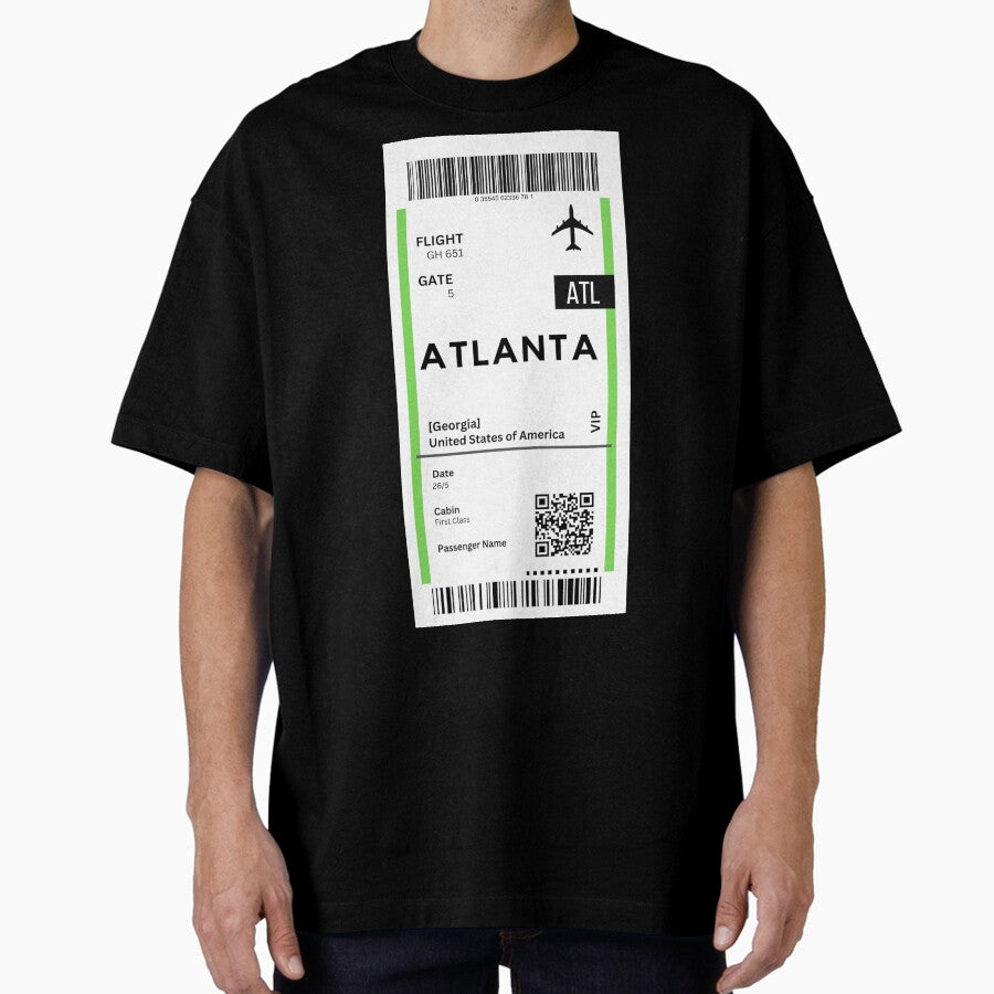 Atlanta Georgia Airplane Boarding Pass Oversized T Shirt