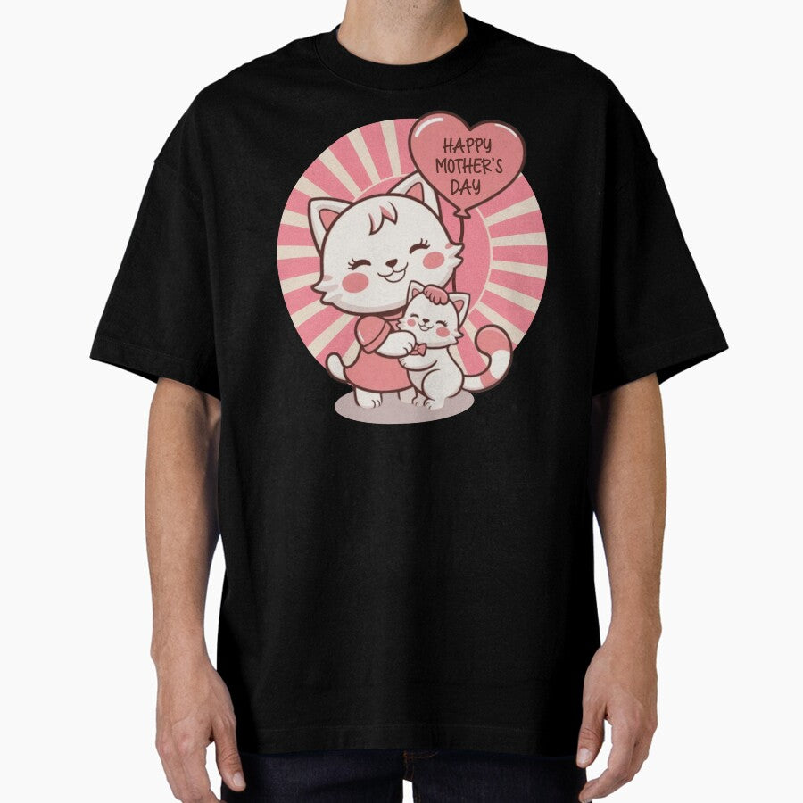Happy Mothers Day To The Best Cat Mom Vintage Pink Sun Oversized T-Shirt