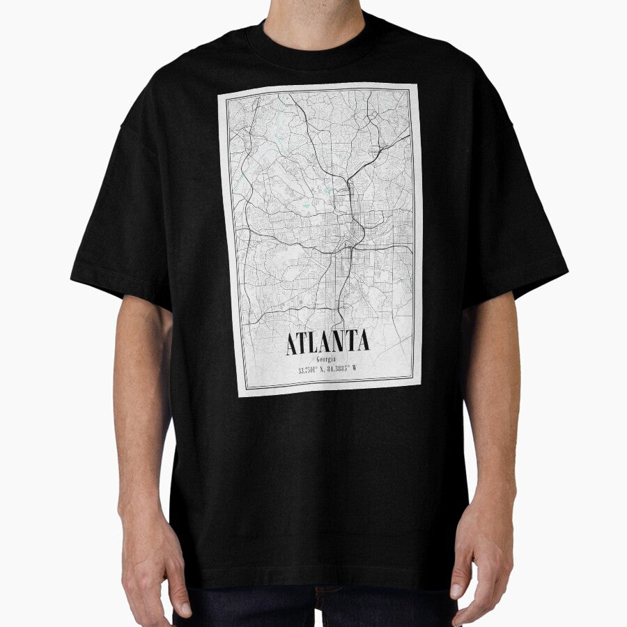 Atlanta Georgia Minimalist Map Print Black And White City Map For Modern Home Office Decoration Oversized T Shirt