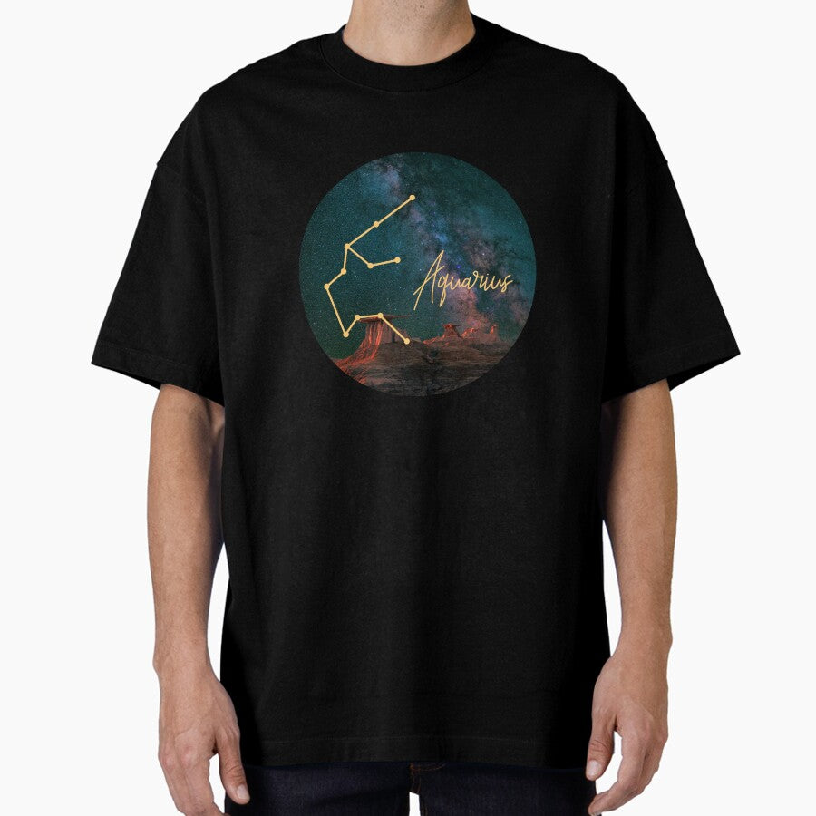 Aquarius Zodiac Sign With Stars Oversized T-Shirt