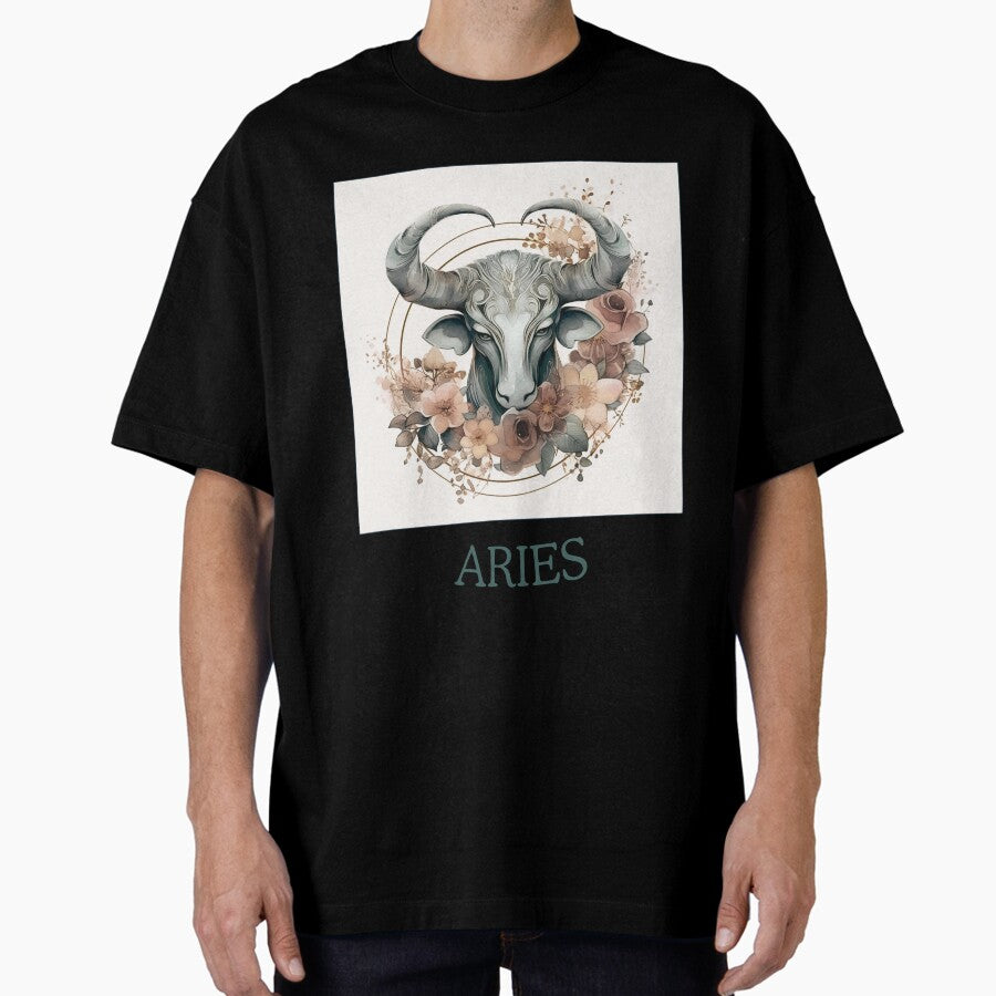 Vintage Aries zodiac- Horescope/SunSign Theme on pink back ground Oversized T-Shirt
