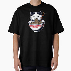 funny Cat Eating Noodles Oversized T-Shirt