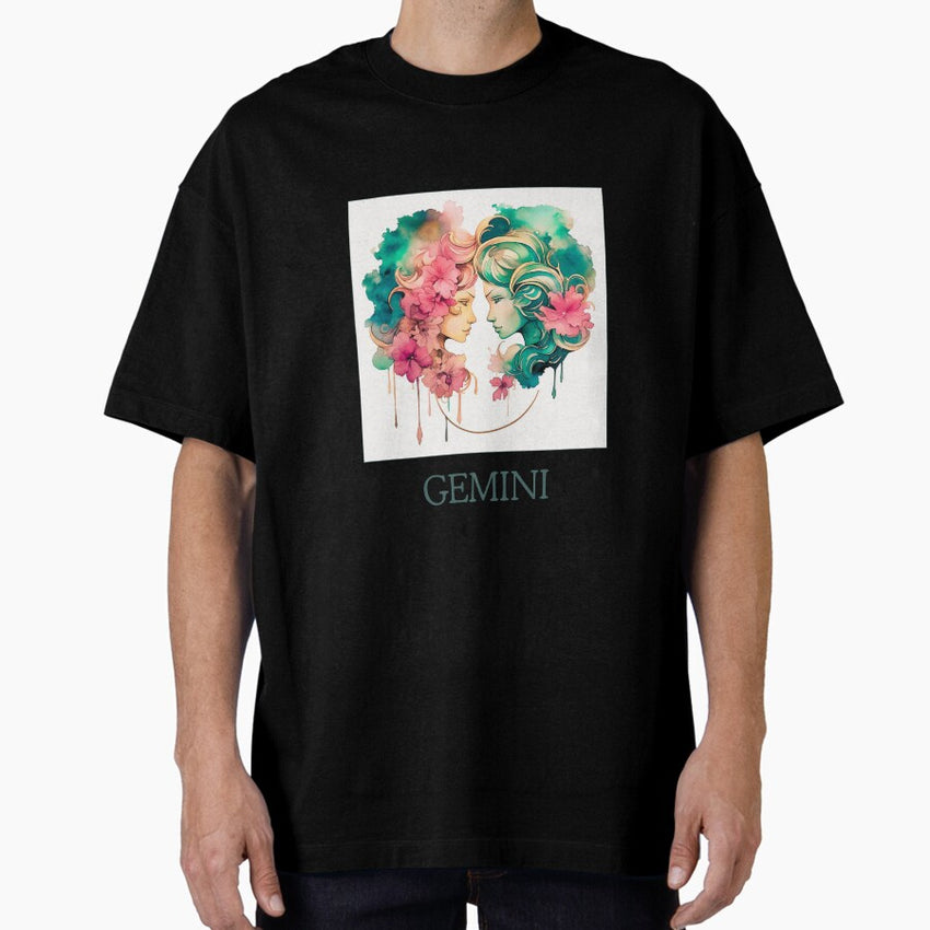 Gemini zodiac- Horescope/SunSign Theme on blue back ground Oversized T-Shirt