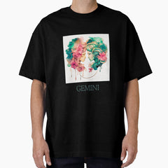 Gemini zodiac- Horescope/SunSign Theme on blue back ground Oversized T-Shirt