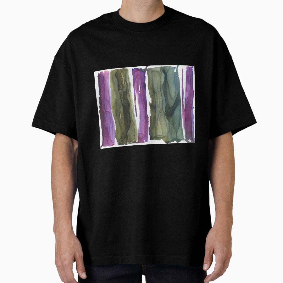 Abstract Purple And Green Art Watercolor Painting Of Violet And Green Rectangluar Shapes Oversized T Shirt