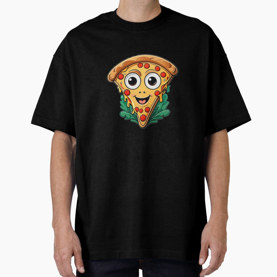 Smiling Kawaii Pizza: A Slice of Happiness! Oversized T-Shirt