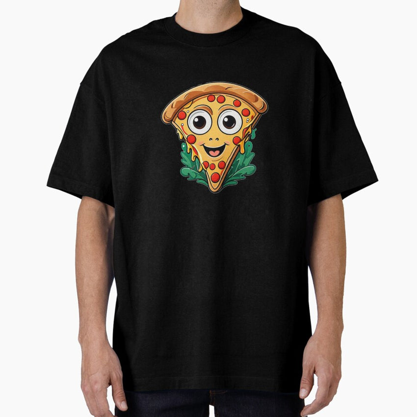 Smiling Kawaii Pizza: A Slice of Happiness! Oversized T-Shirt