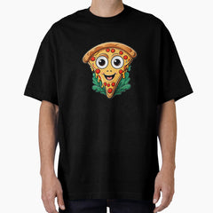 Smiling Kawaii Pizza: A Slice of Happiness! Oversized T-Shirt