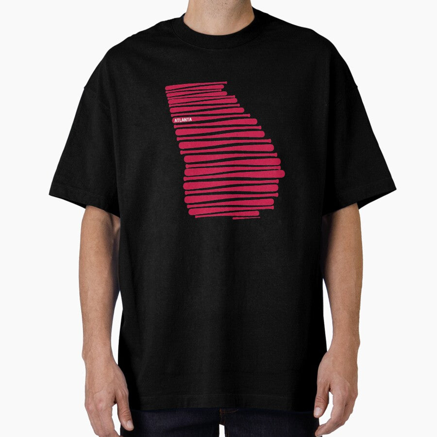 Atlanta Baseball Bat State Outline Oversized T Shirt