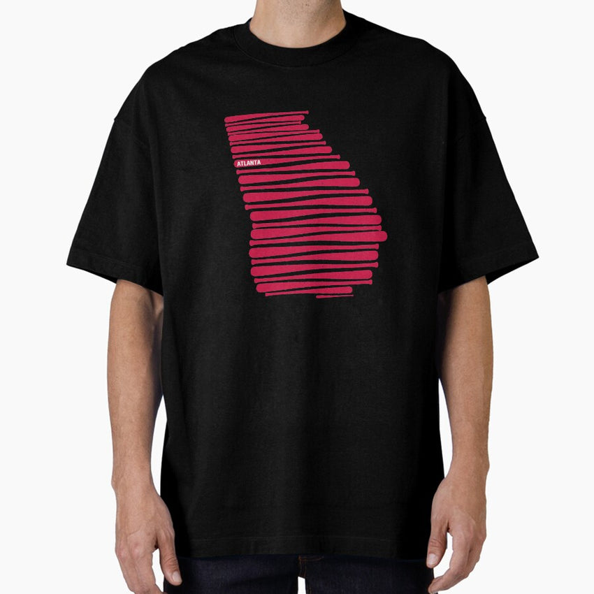 Atlanta Baseball Bat State Outline Oversized T Shirt
