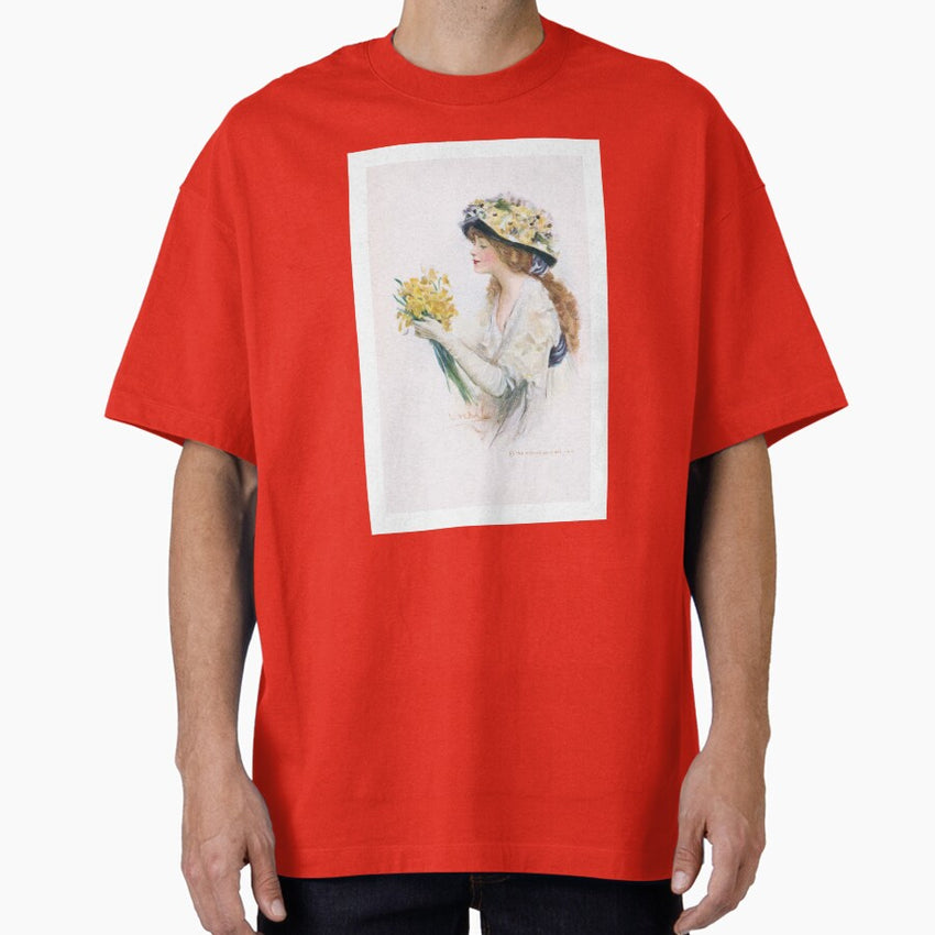 Girl With Daffodils Oversized T-Shirt