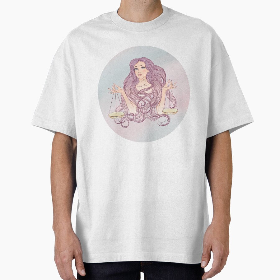 Libra Zodiac Sign Art – Libra Woman Astrology Illustration Oversized T-Shirt
